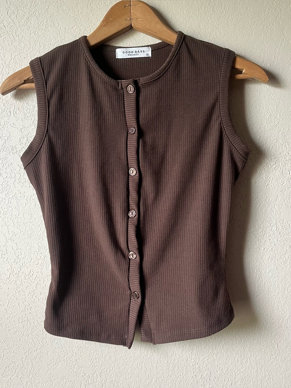 Good Days Project Brown Ribbed Button Tank